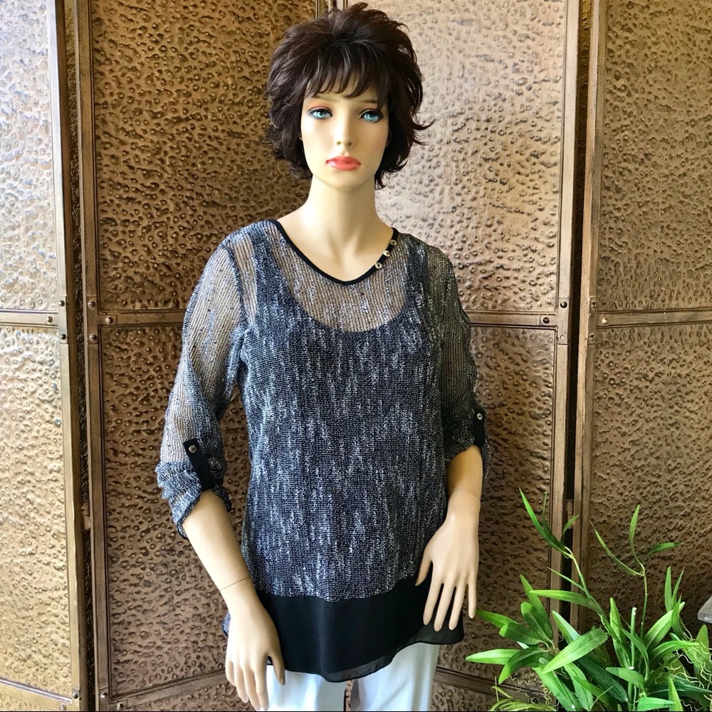 Black & white mesh 2 piece tunic top